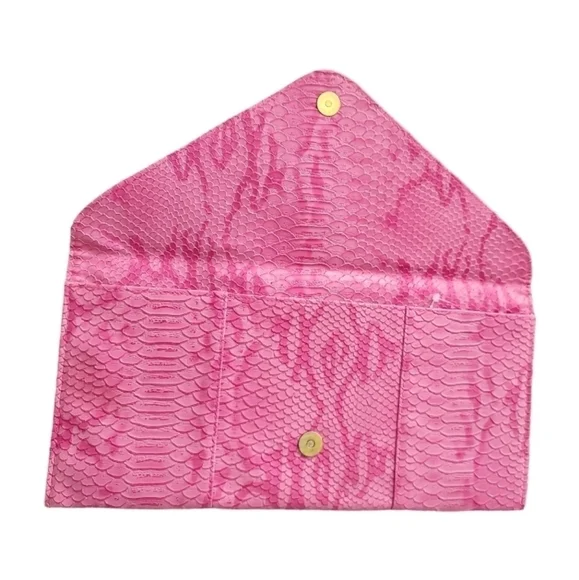 Pink Snakeskin Faux Leather Envelope Clutch - Picture 6 of 7